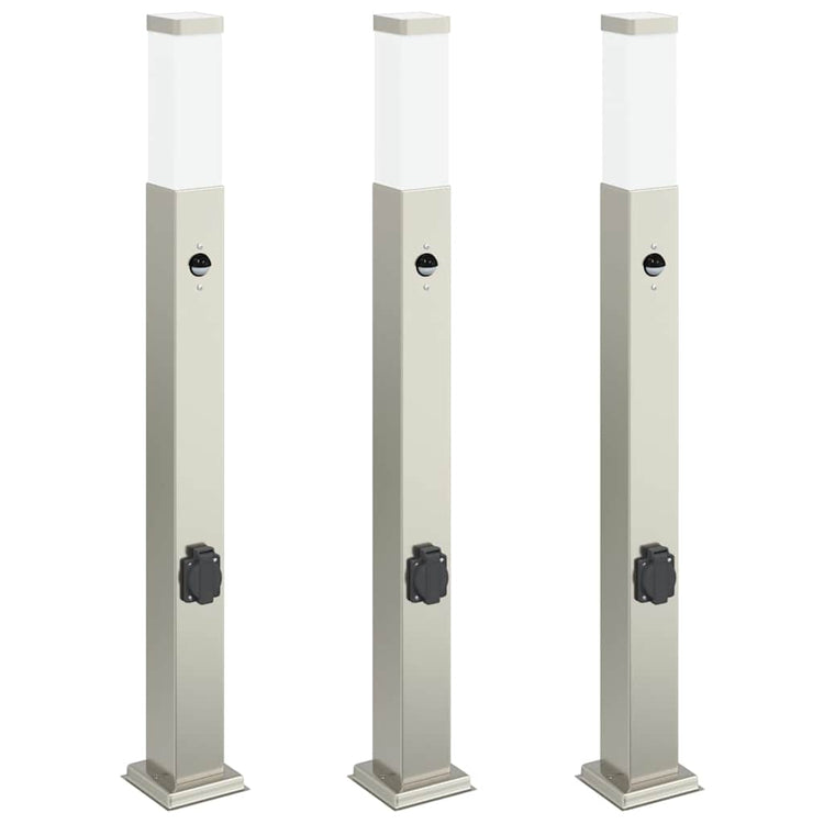 Vidaxx Pollerbeleuchtung mit Sensor und Steckdose 3 Stück 80 cm Edelstahl IP44