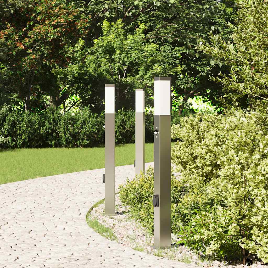 Vidaxx Pollerbeleuchtung mit Sensor und Steckdose 3 Stück 80 cm Edelstahl IP44