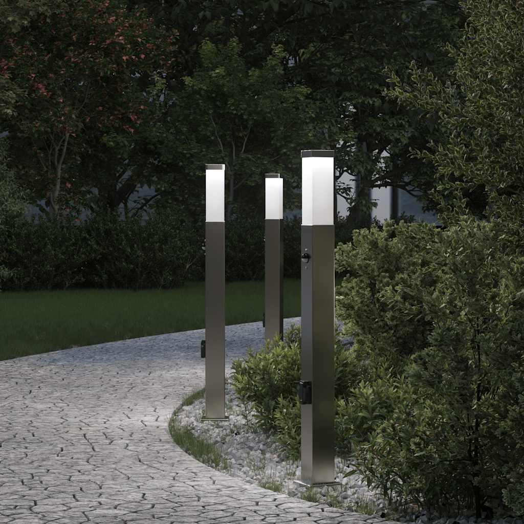 Vidaxx Pollerbeleuchtung mit Sensor und Steckdose 3 Stück 80 cm Edelstahl IP44