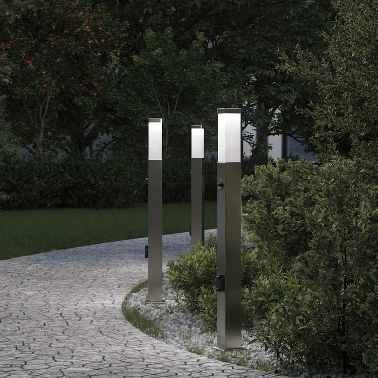 Vidaxx Pollerbeleuchtung mit Sensor und Steckdose 3 Stück 80 cm Edelstahl IP44