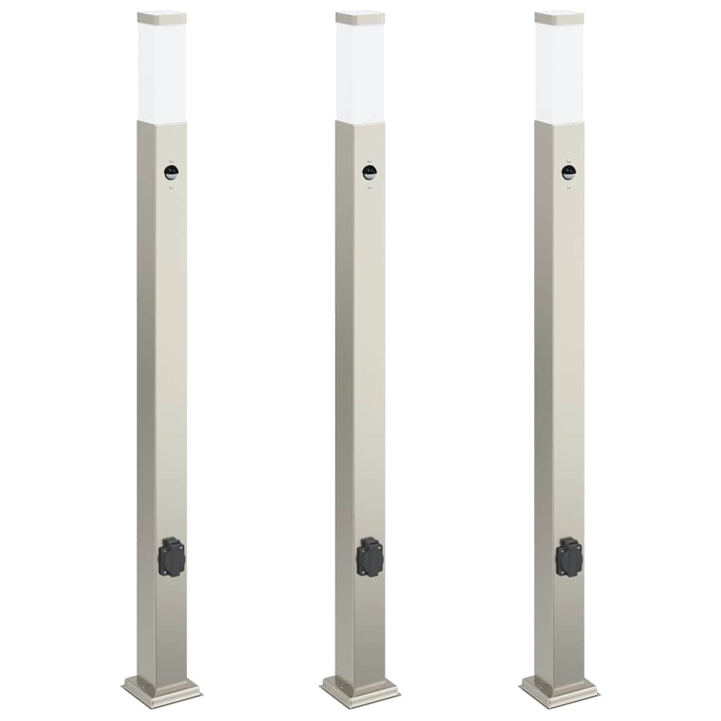 Vidaxx Pollerbeleuchtung mit Sensor und Steckdose 3 Stück 110 cm Edelstahl IP44