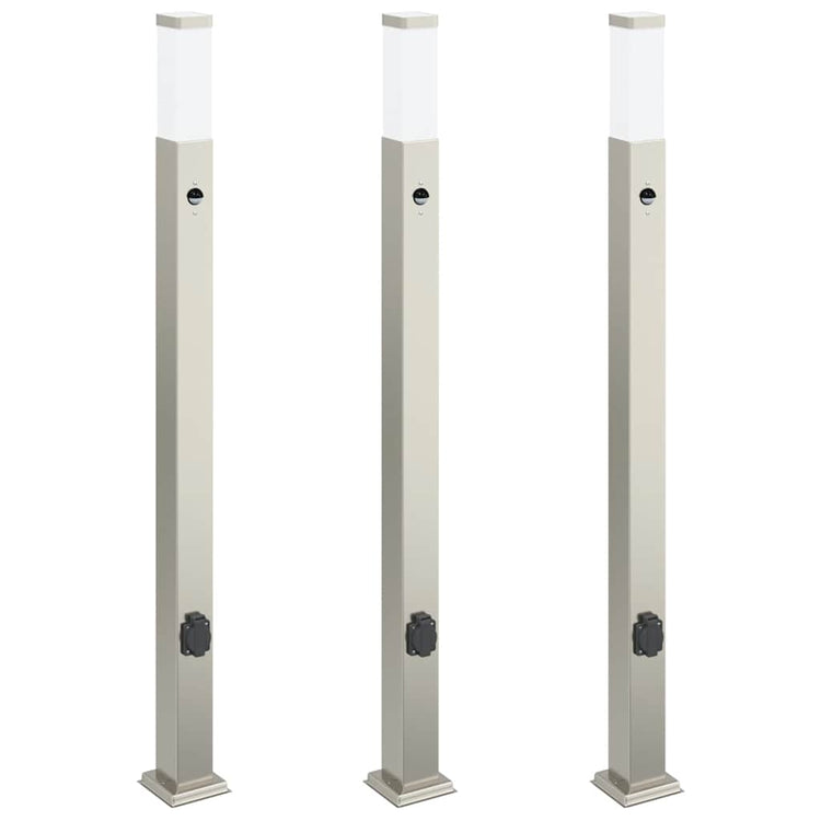 Vidaxx Pollerbeleuchtung mit Sensor und Steckdose 3 Stück 110 cm Edelstahl IP44
