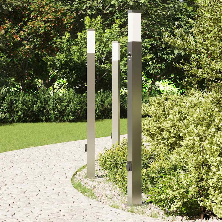 Vidaxx Pollerbeleuchtung mit Sensor und Steckdose 3 Stück 110 cm Edelstahl IP44