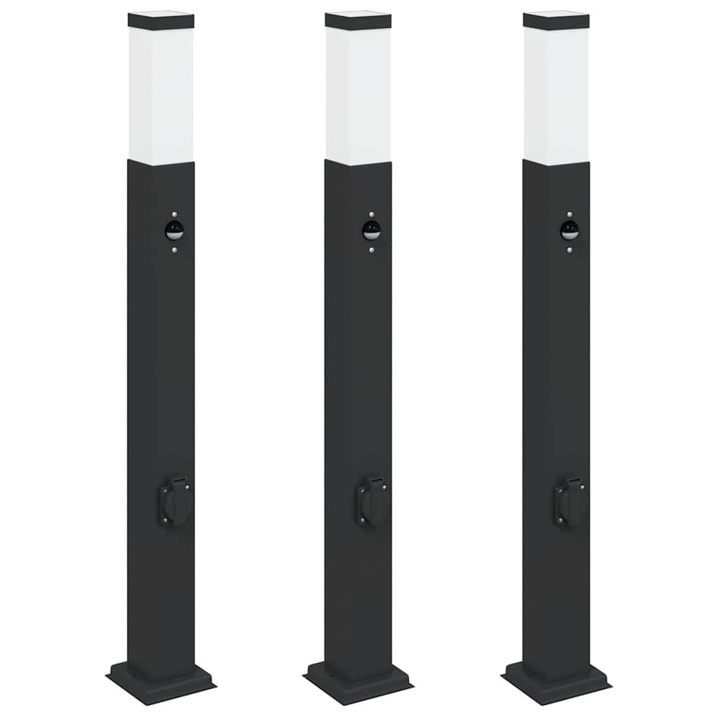 Vidaxx Pollerbeleuchtung mit Sensor und Steckdose 3 Stück 80 cm schwarz IP44