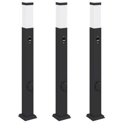 Vidaxx Pollerbeleuchtung mit Sensor und Steckdose 3 Stück 80 cm schwarz IP44