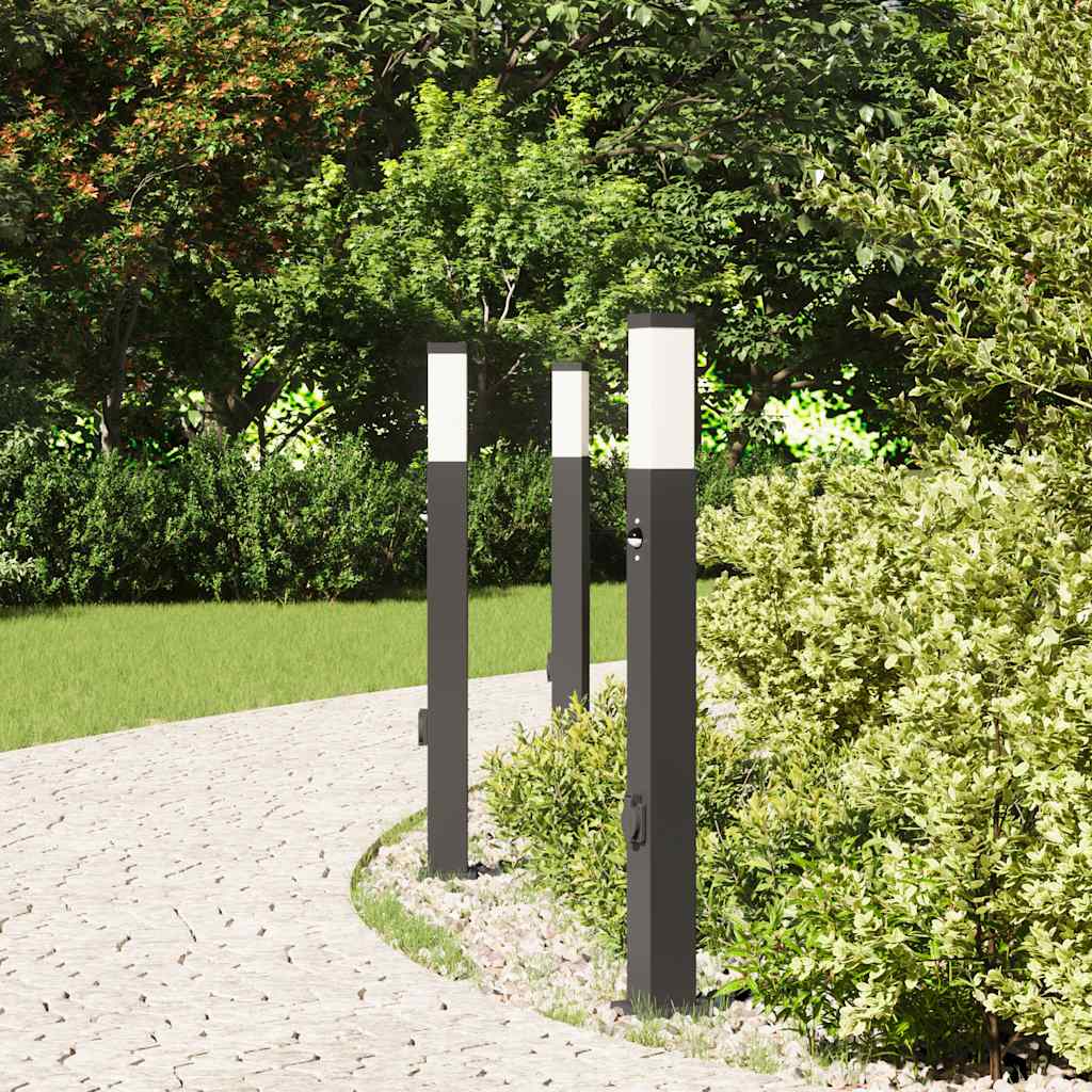 Vidaxx Pollerbeleuchtung mit Sensor und Steckdose 3 Stück 80 cm schwarz IP44