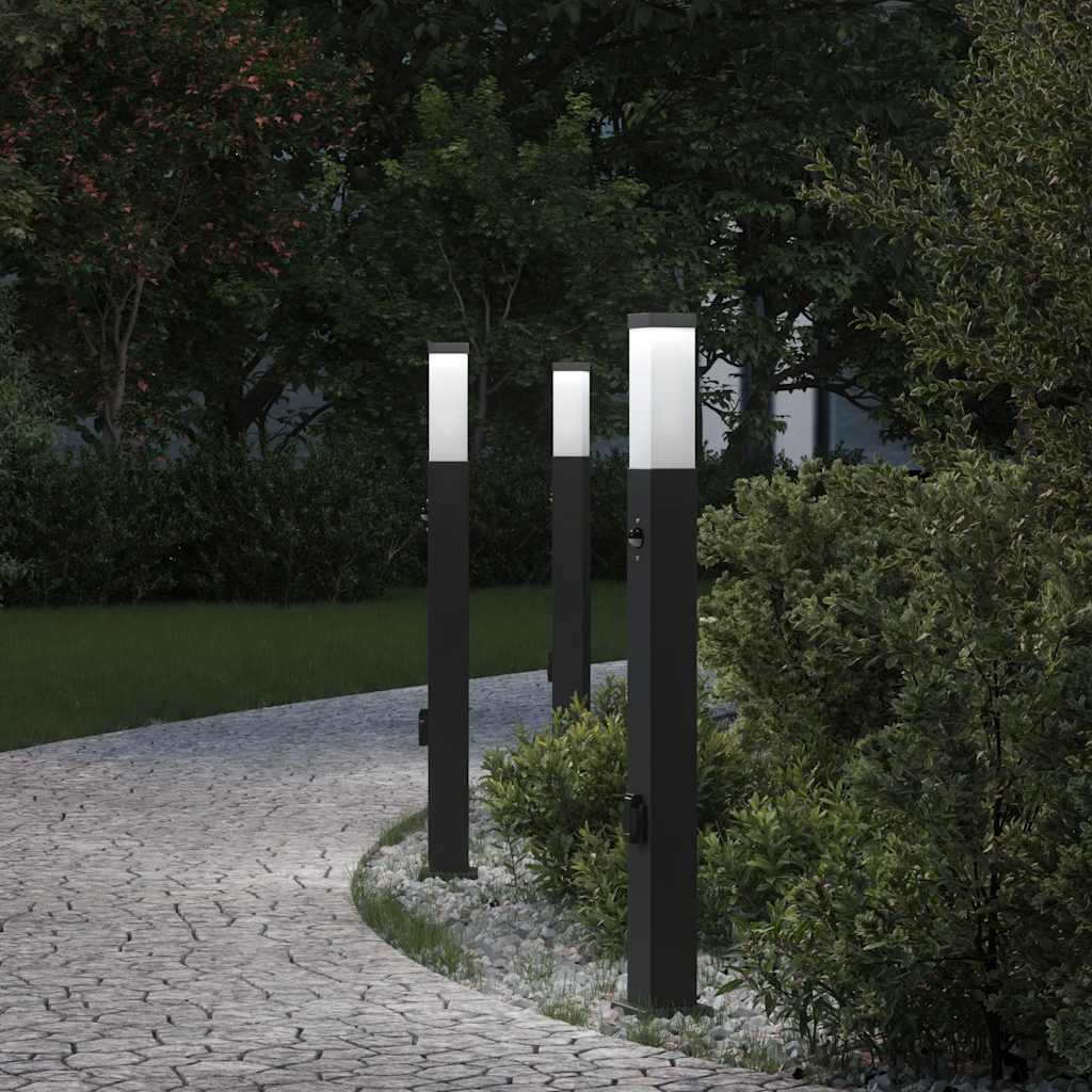 Vidaxx Pollerbeleuchtung mit Sensor und Steckdose 3 Stück 80 cm schwarz IP44