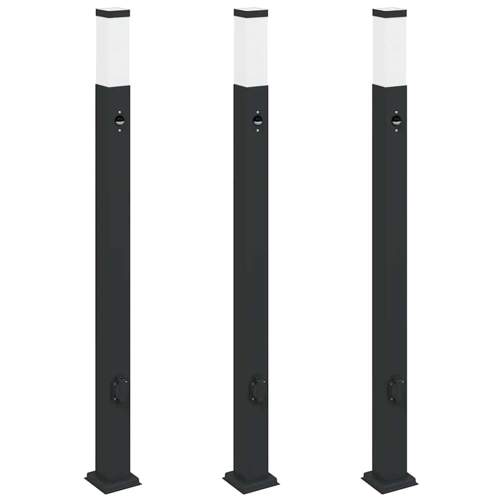 Vidaxx Pollerbeleuchtung mit Sensor und Steckdose 3 Stück 110 cm schwarz IP44