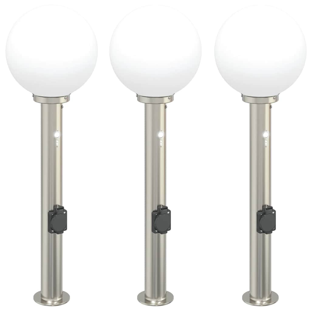 Vidaxx Pollerbeleuchtung mit Sensor und Steckdose 3 Stück 80 cm Edelstahl IP44