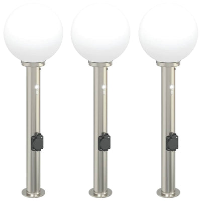 Vidaxx Pollerbeleuchtung mit Sensor und Steckdose 3 Stück 80 cm Edelstahl IP44