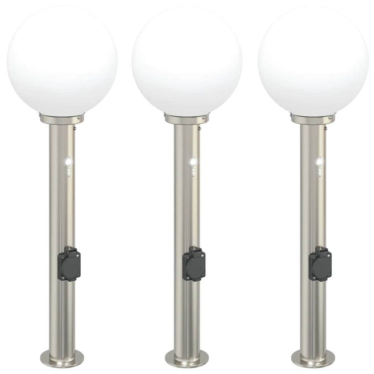 Vidaxx Pollerbeleuchtung mit Sensor und Steckdose 3 Stück 80 cm Edelstahl IP44
