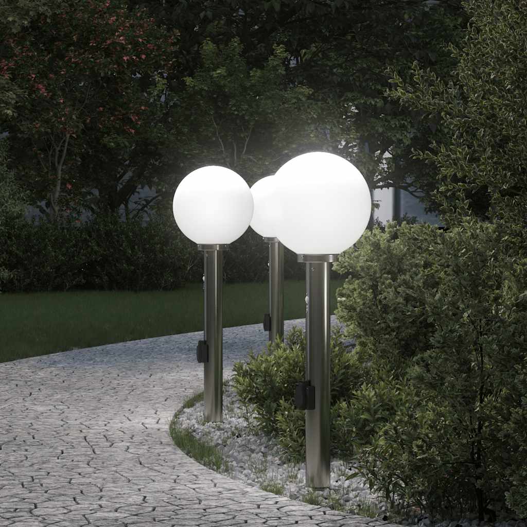 Vidaxx Pollerbeleuchtung mit Sensor und Steckdose 3 Stück 80 cm Edelstahl IP44