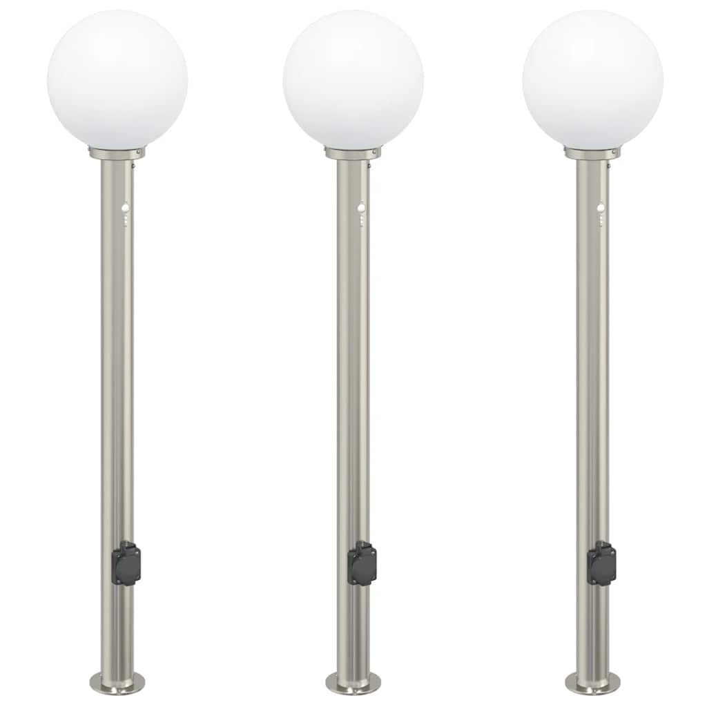 Vidaxx Pollerbeleuchtung mit Sensor und Steckdose 3 Stück 120 cm Edelstahl IP44