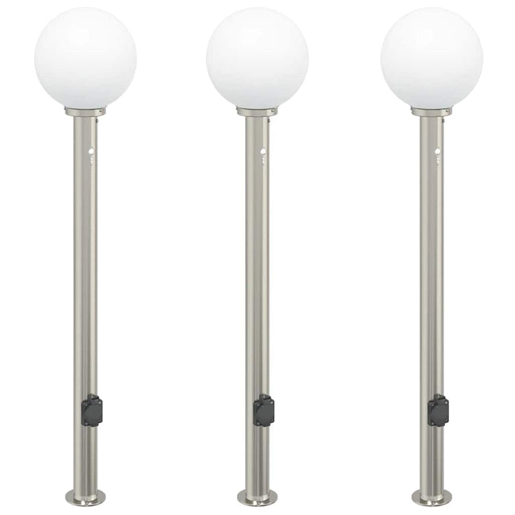 Vidaxx Pollerbeleuchtung mit Sensor und Steckdose 3 Stück 120 cm Edelstahl IP44