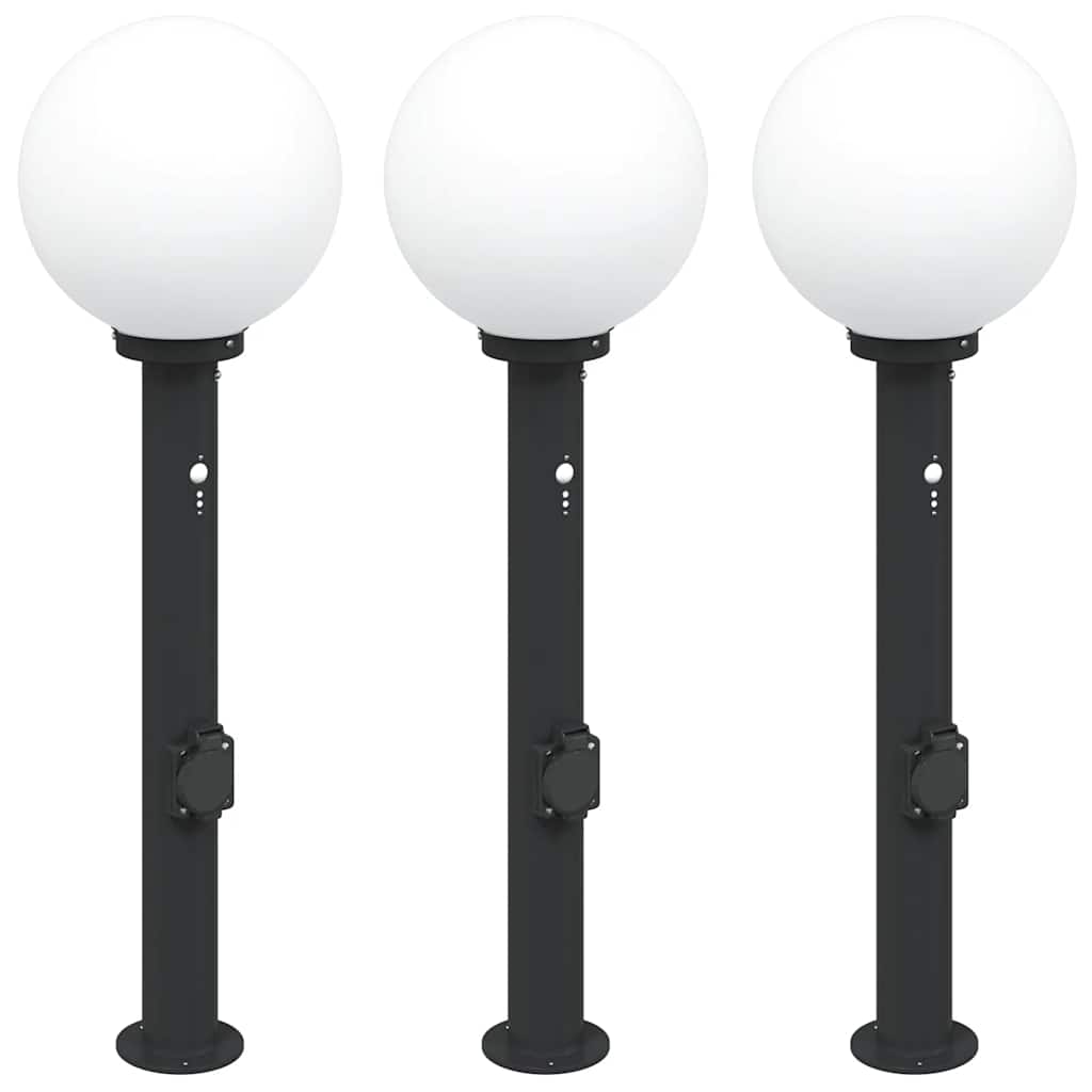 Vidaxx Pollerbeleuchtung mit Sensor und Steckdose 3 Stück 80 cm schwarz IP44