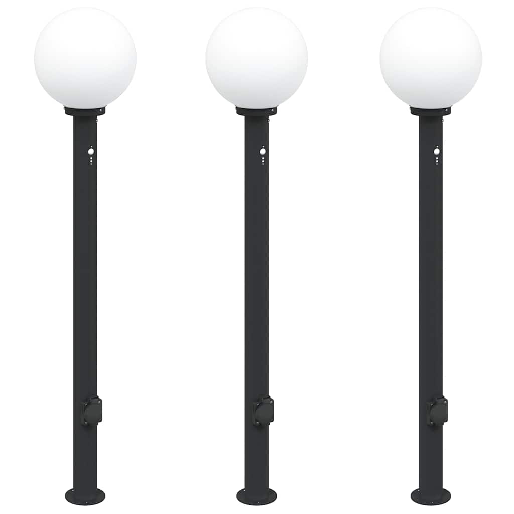 Vidaxx Pollerbeleuchtung mit Sensor und Steckdose 3 Stück 120 cm schwarz IP44