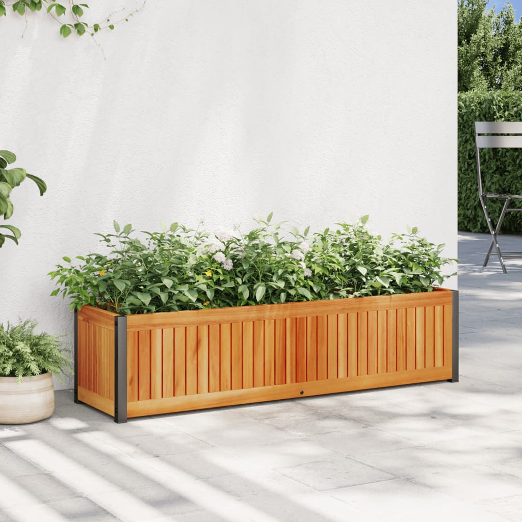 Vidaxx Pflanzgefäß 110x30x27,5 cm aus massivem Akazienholz und Stahl