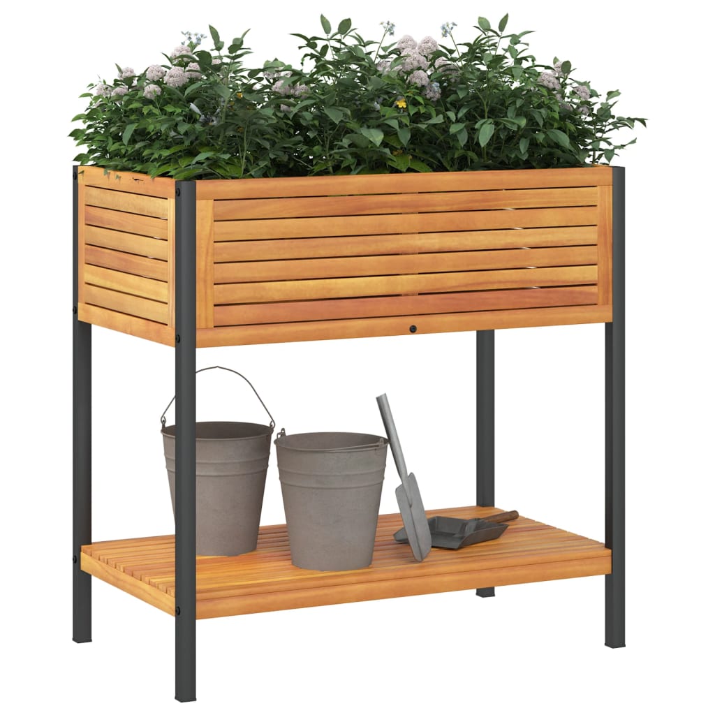VIDAXL -Pflanzer mit Regal 80x45x80 cm Festes Akazienholz und Stahl