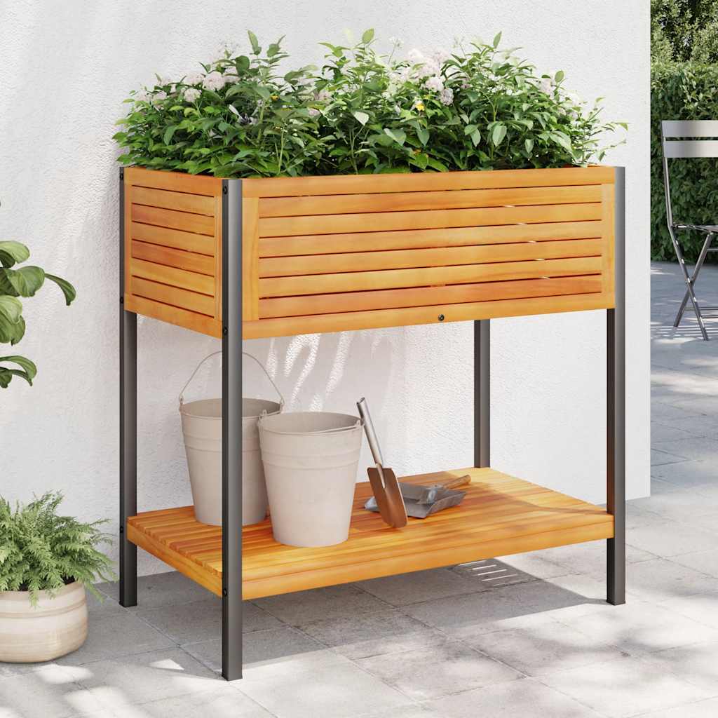 VIDAXL -Pflanzer mit Regal 80x45x80 cm Festes Akazienholz und Stahl