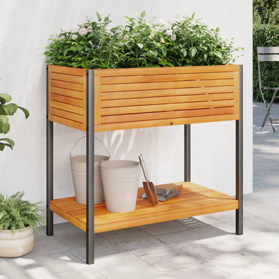 VIDAXL -Pflanzer mit Regal 80x45x80 cm Festes Akazienholz und Stahl