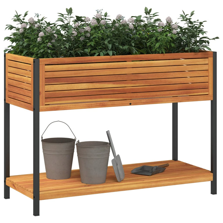 VIDAXL -Pflanzer mit Regal 110 x 45 x 80 cm Festes Akazienholz und Stahl