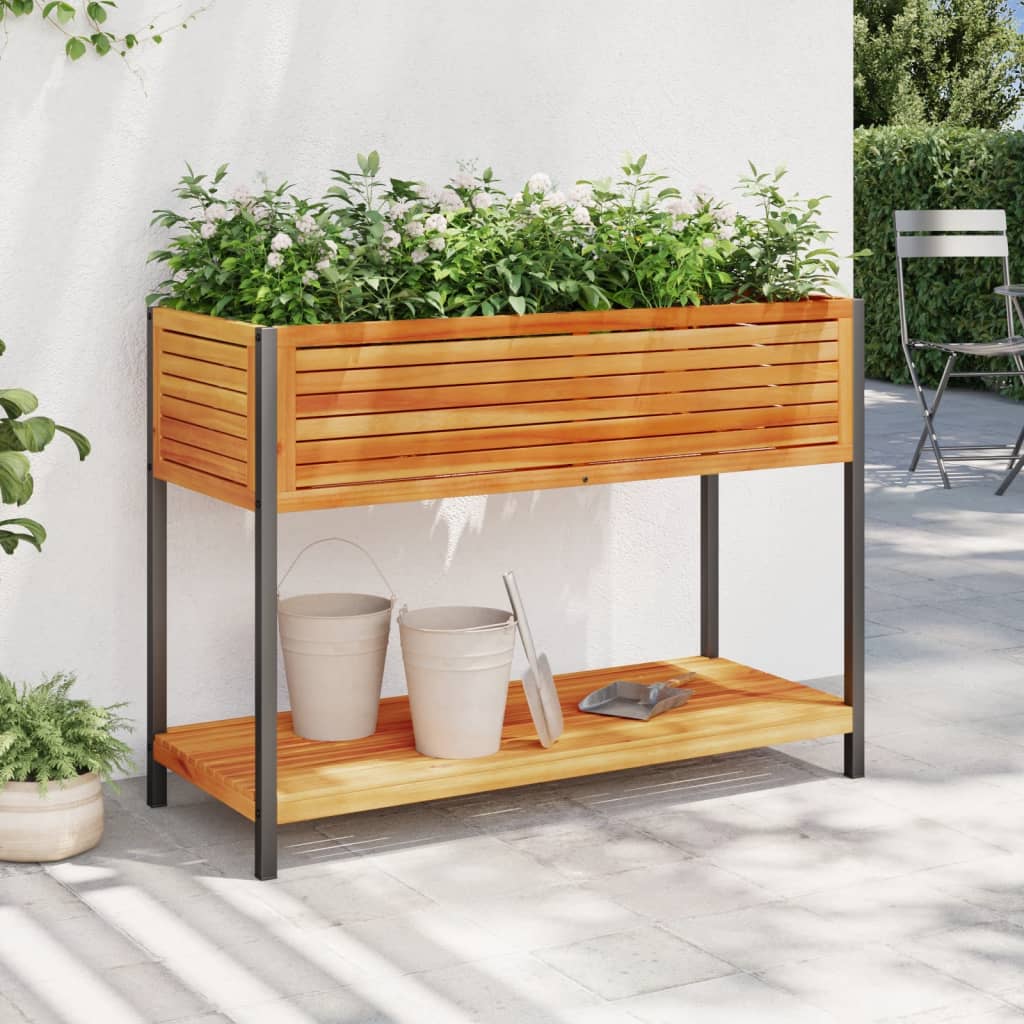 VIDAXL -Pflanzer mit Regal 110 x 45 x 80 cm Festes Akazienholz und Stahl