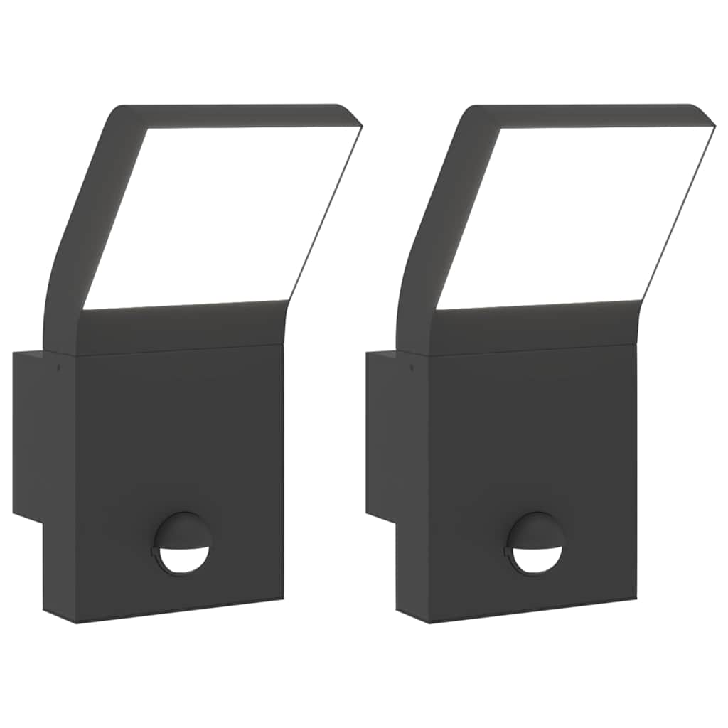 Vidaxl Outdoor -Wandlampen 2 ST LED mit Sensoren Aluminium Schwarz gegossen
