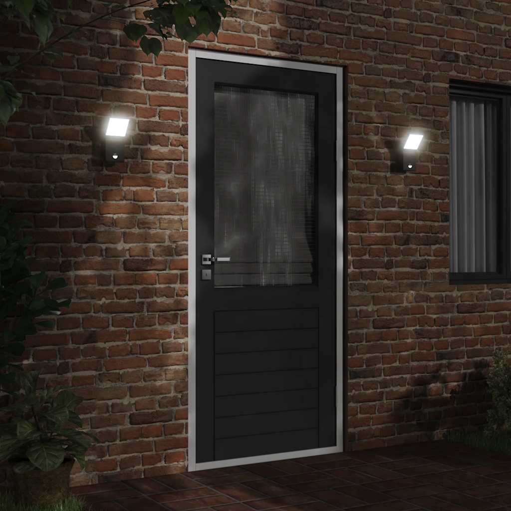 Vidaxl Outdoor -Wandlampen 2 ST LED mit Sensoren Aluminium Schwarz gegossen