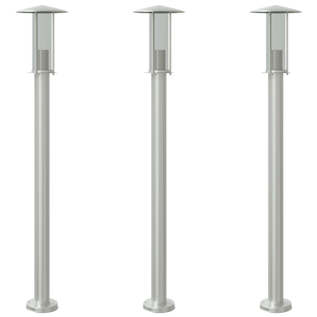 VIDAXL -Stehlampe für Außen 3 ST 100 cm Edelstahl Silberfarbe
