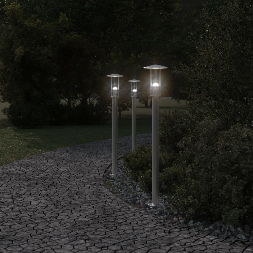 VIDAXL -Stehlampe für Außen 3 ST 100 cm Edelstahl Silberfarbe