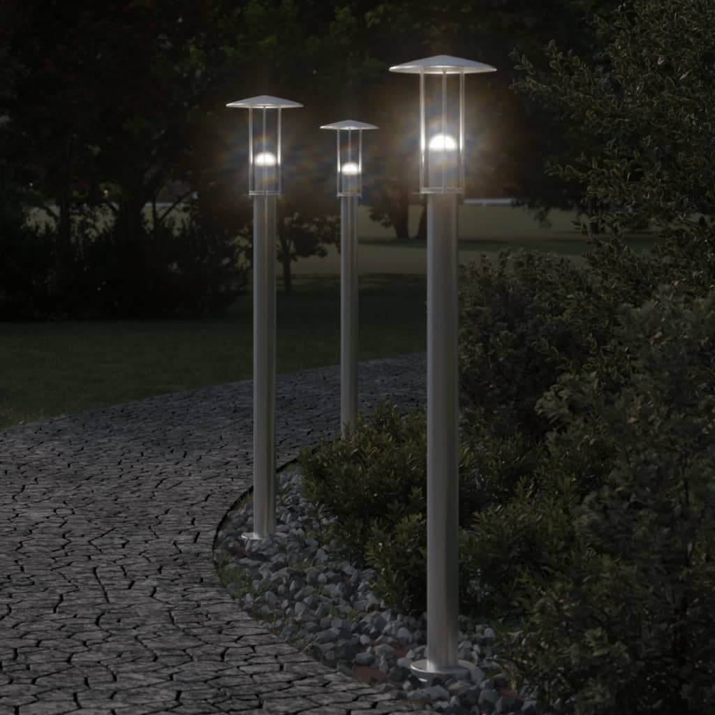 VIDAXL -Stehlampe für Außen 3 ST 100 cm Edelstahl Silberfarbe