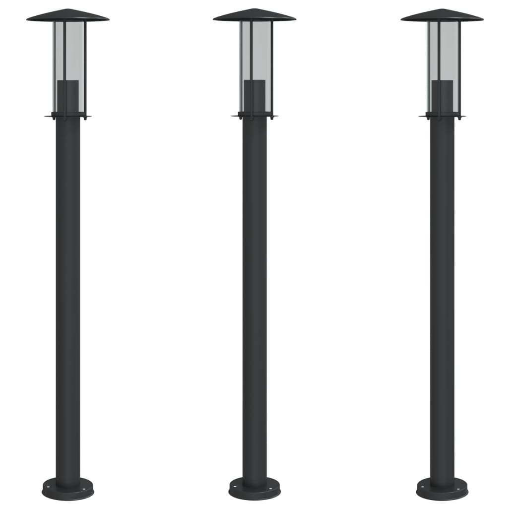 Vidaxl -Stehlampe für außen 3 pc 100 cm Edelstahl schwarz