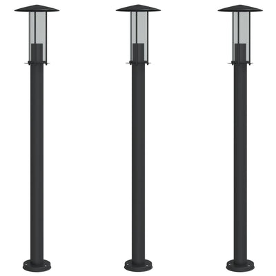 Vidaxl -Stehlampe für außen 3 pc 100 cm Edelstahl schwarz