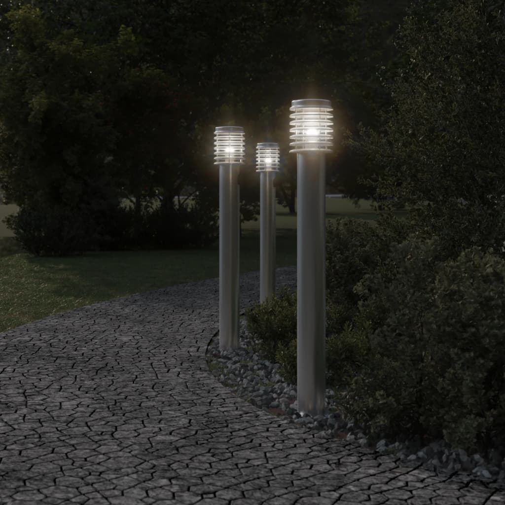 Vidaxl -Stehlampe für außen 3 ST 110 cm Edelstahl Silberfarbe