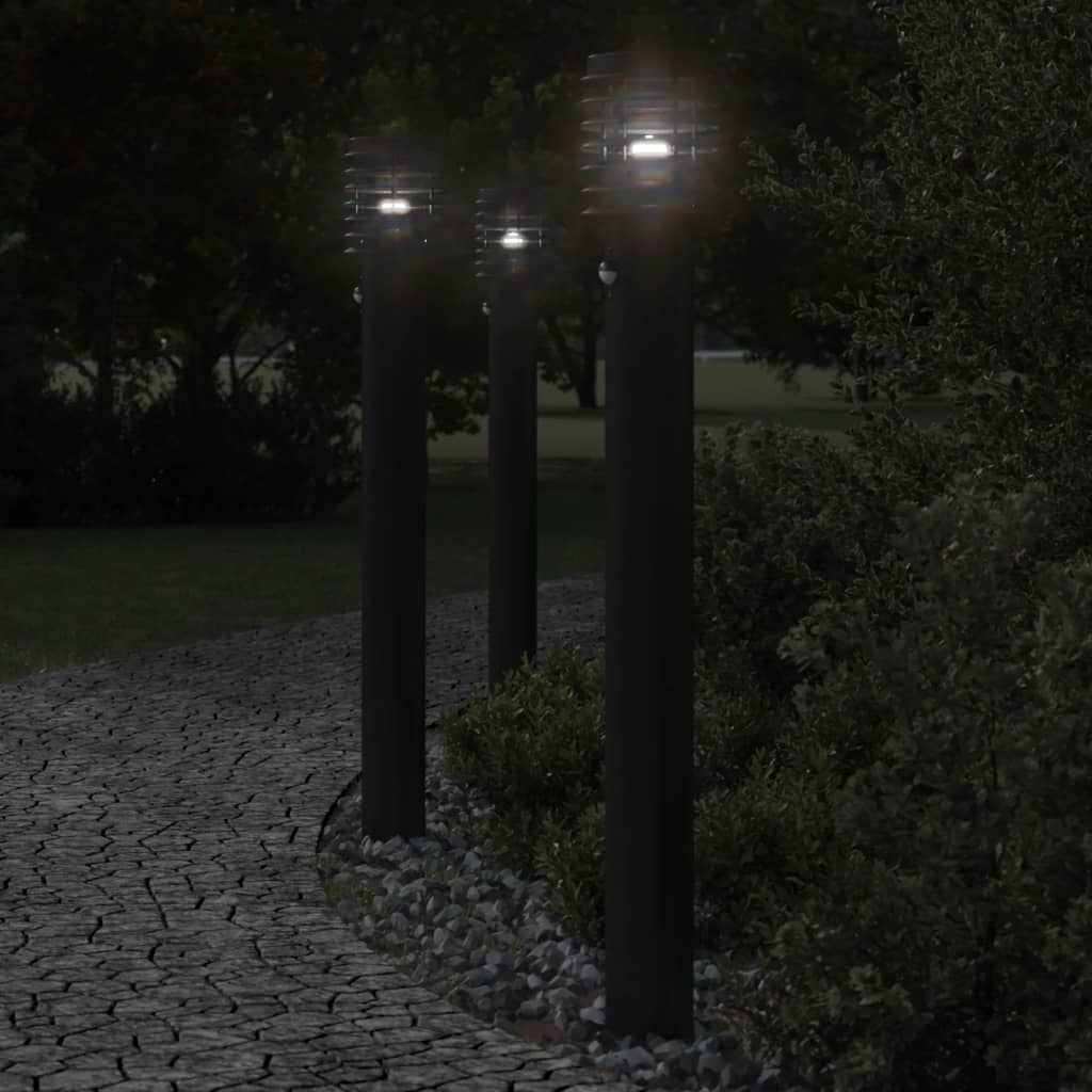 Vidaxl -Stehlampe für außen mit Sensor 110 cm Edelstahl schwarz