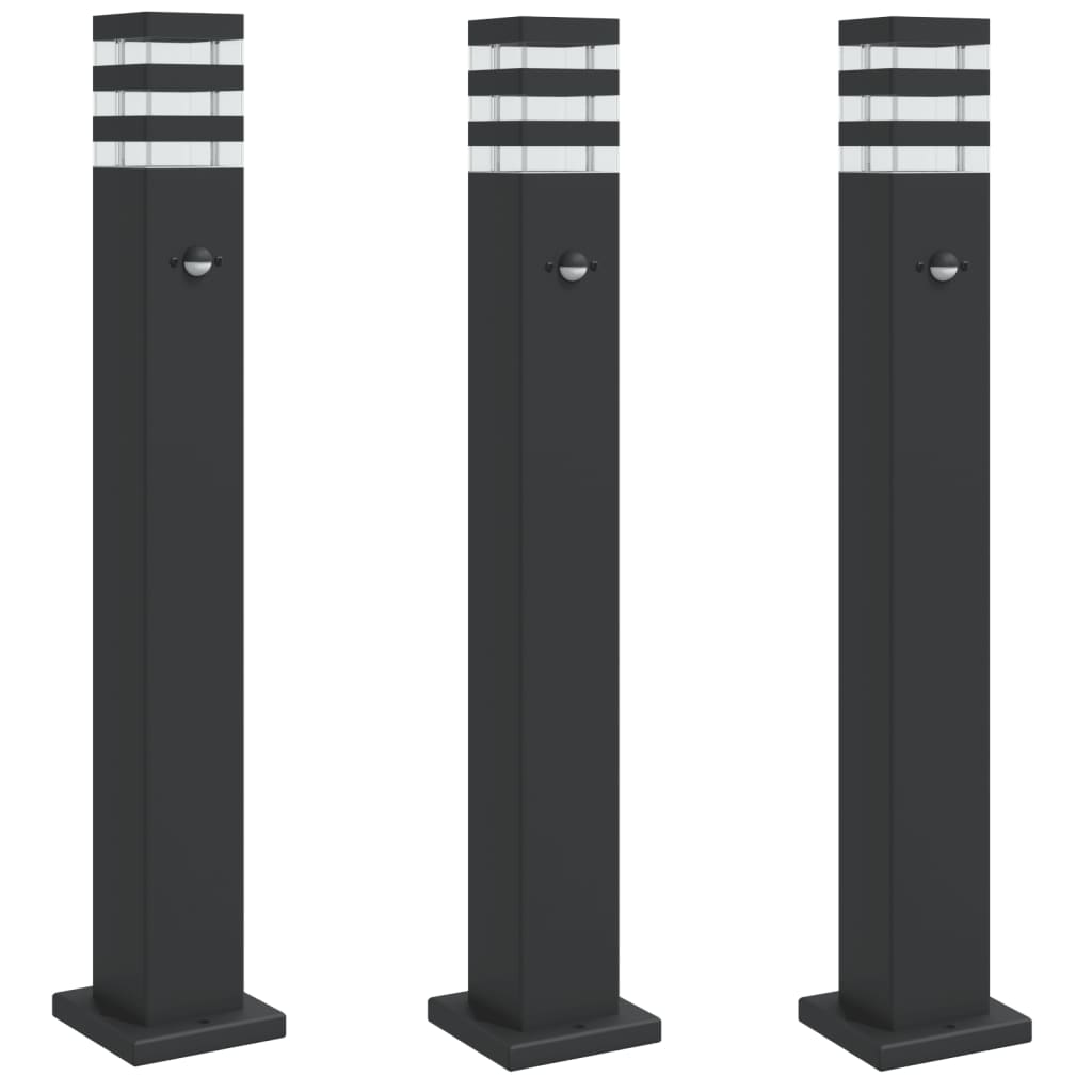 VIDAXL -Stehlampen für außen 3 ST mit Sensor 80 cm Aluminium Schwarz