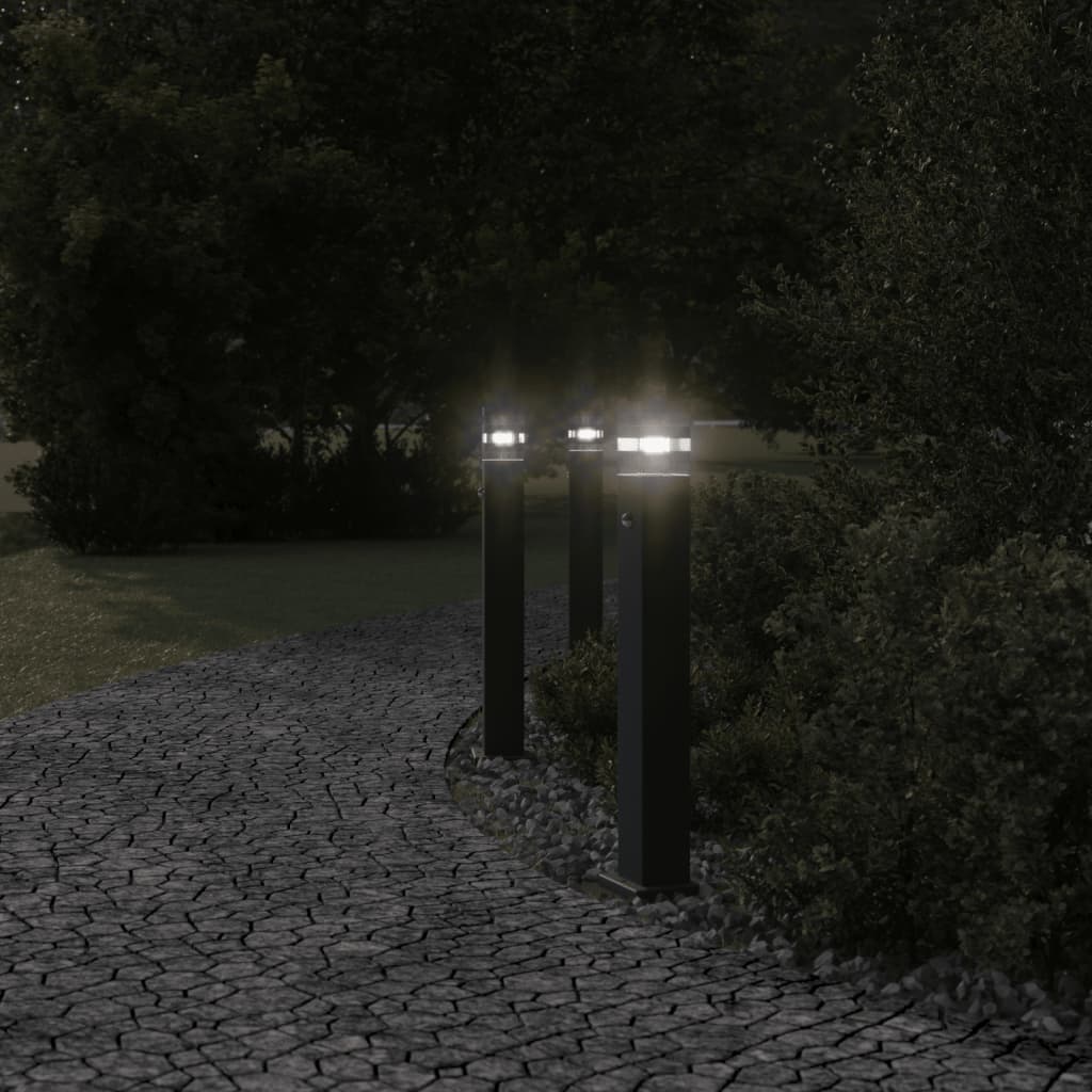 VIDAXL -Stehlampen für außen 3 ST mit Sensor 80 cm Aluminium Schwarz