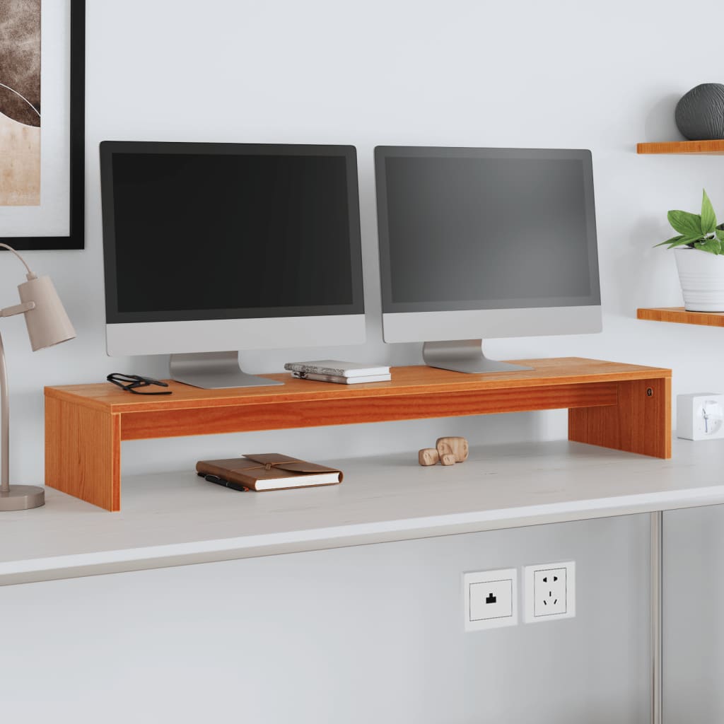 Vidaxxl Monitorständer 100x27x15 cm massives Kiefernholz, braun gewaschen