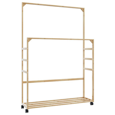 Vidaxl -Kleidungsständer mit Regalen und Rädern 90x35x155 cm Bambus