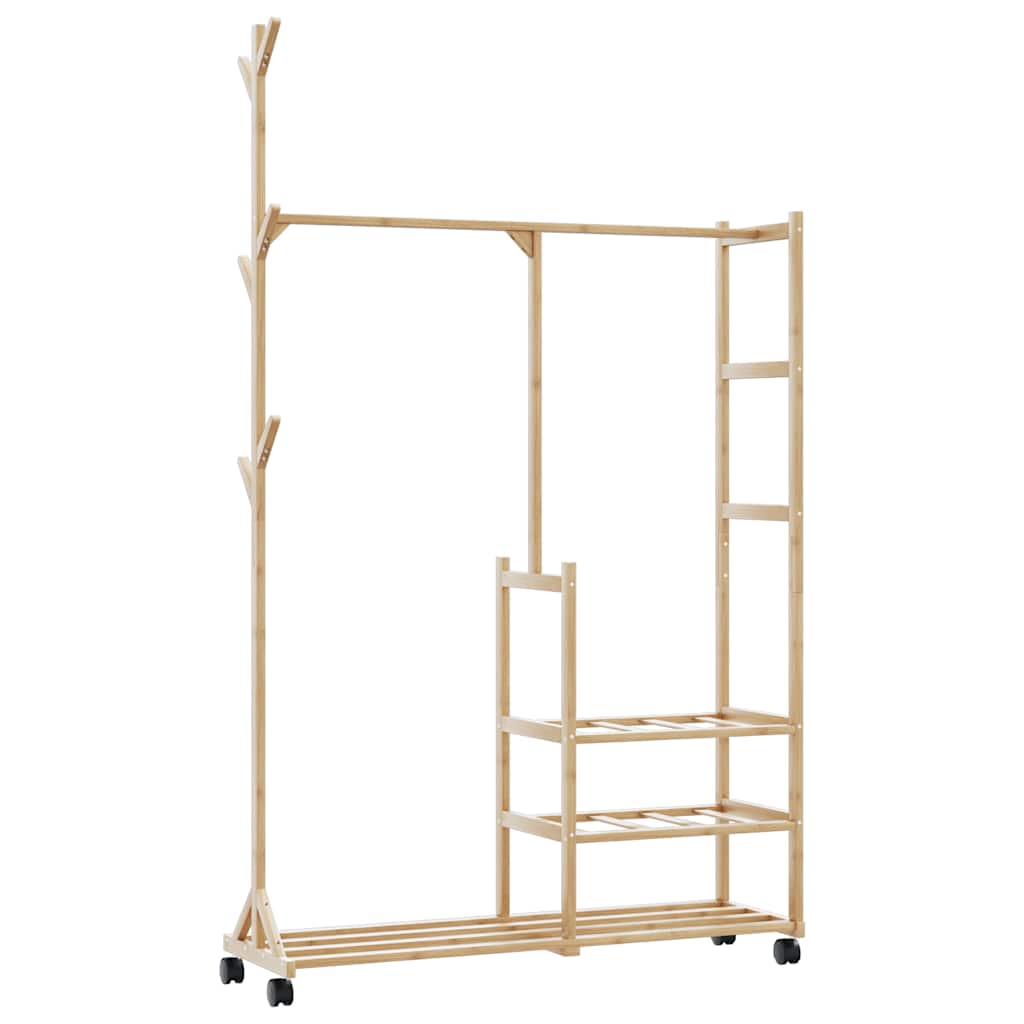 Vidaxl -Kleidungsständer mit Regalen und Rädern 100x38x175,5 cm Bambus