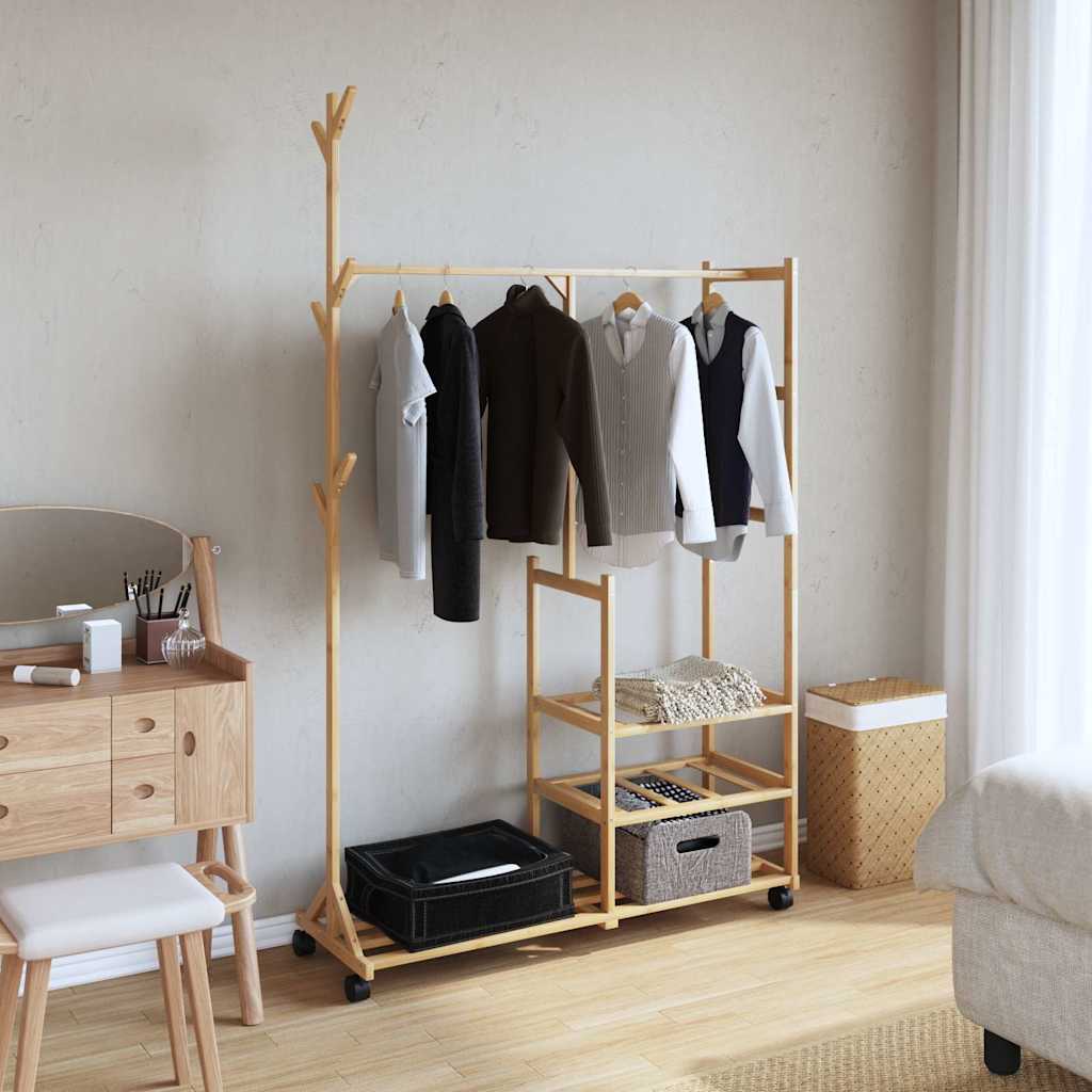Vidaxl -Kleidungsständer mit Regalen und Rädern 100x38x175,5 cm Bambus