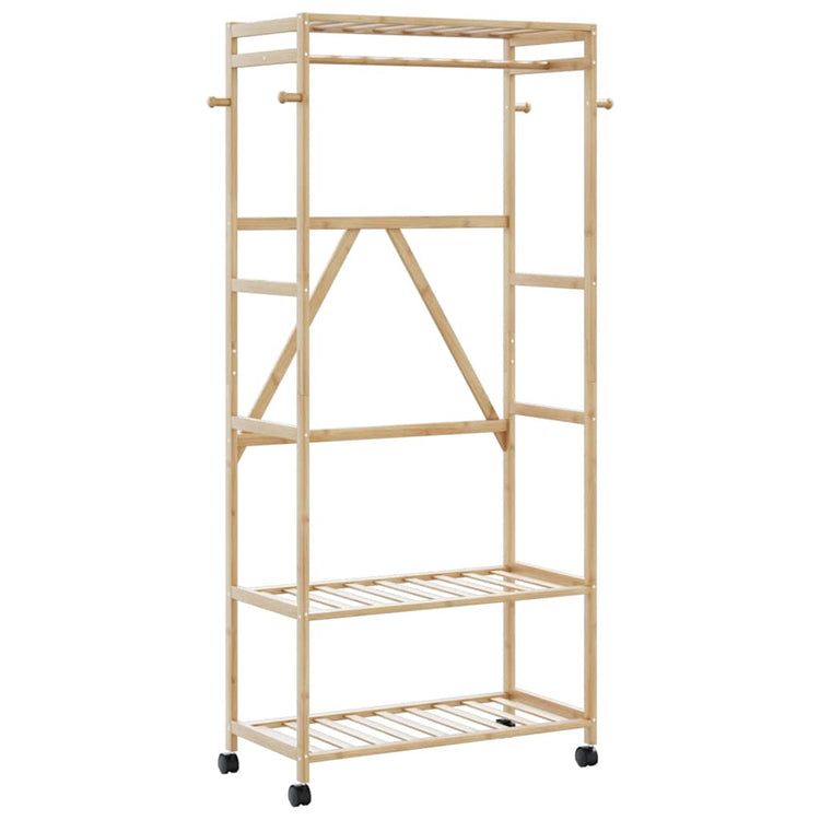 Vidaxx Kleiderständer mit Regalen und Rollen 90x40x179,5 cm Bambus