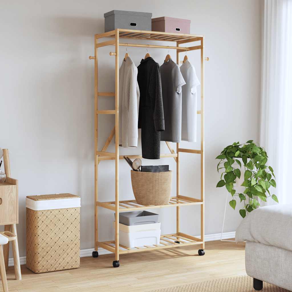 Vidaxx Kleiderständer mit Regalen und Rollen 90x40x179,5 cm Bambus