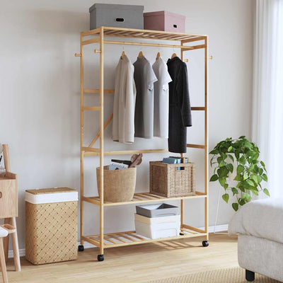 Vidaxx Kleiderständer mit Regalen und Rollen 110x40x180 cm Bambus