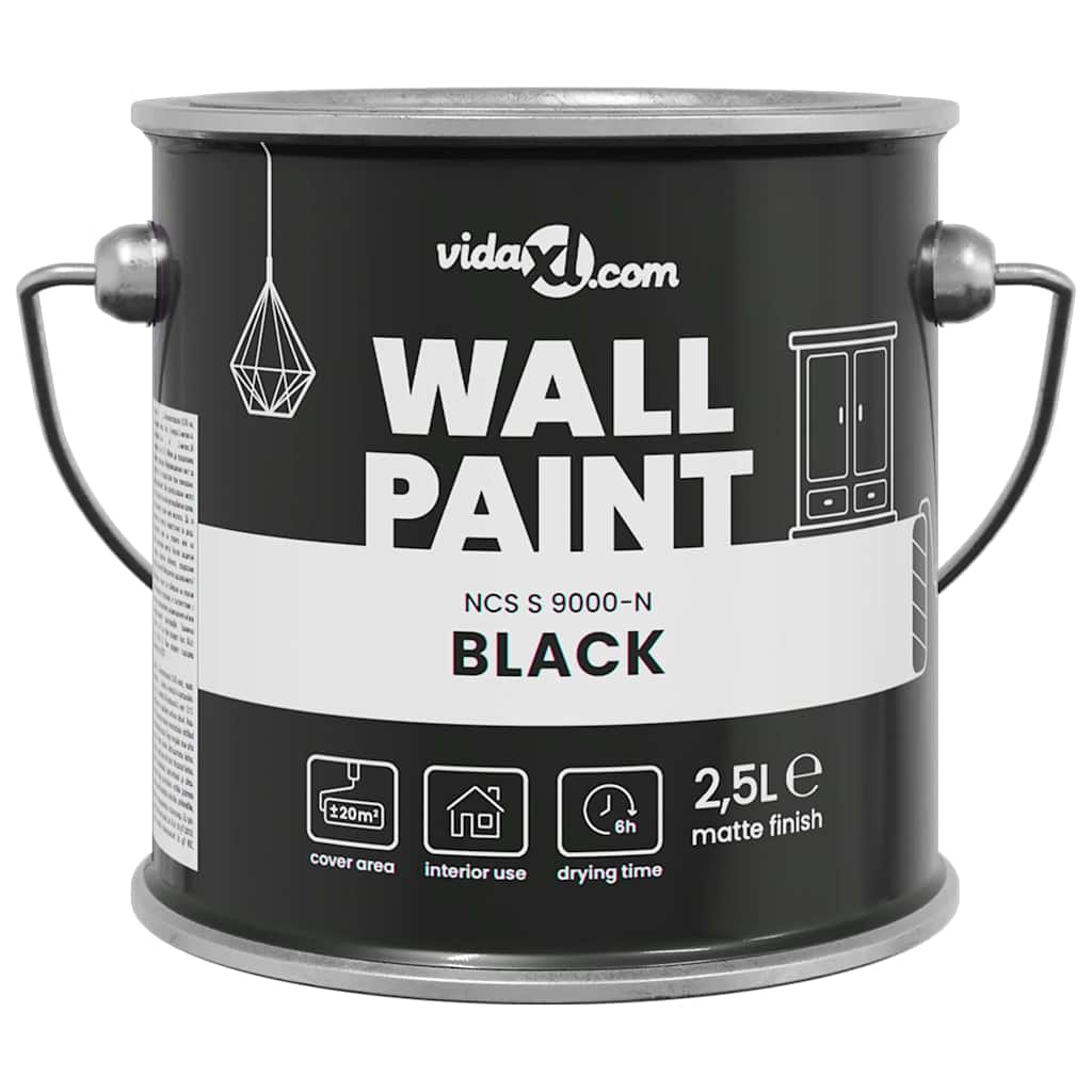 VidaXL Wandfarbe Schwarz 2,5 l Wanddruck