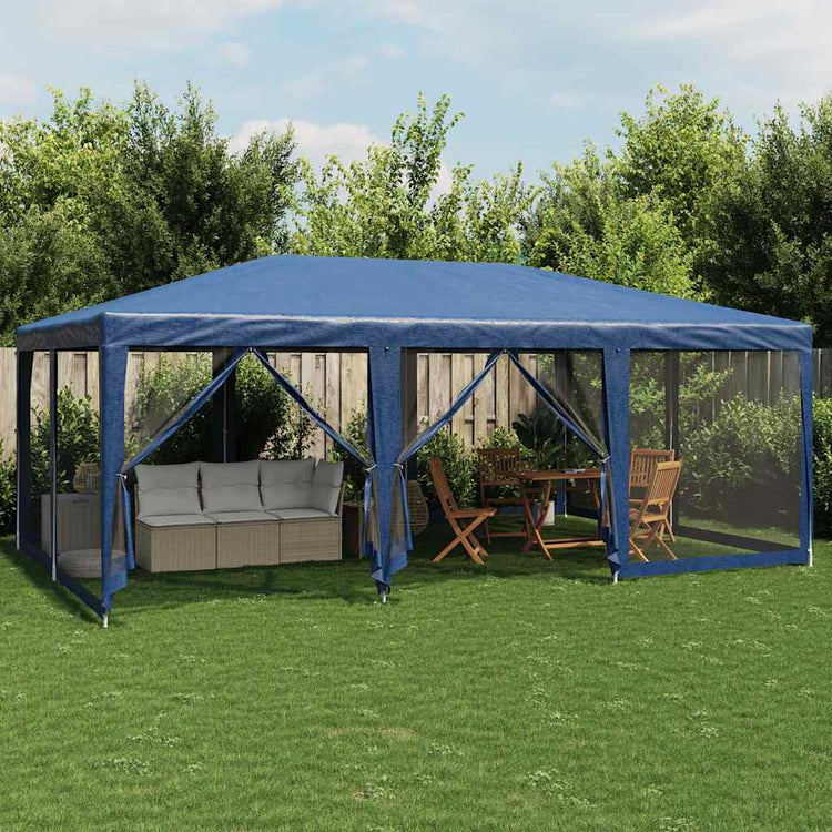 VIDAXL -Partyzelt mit 10 Mesh Seitenwänden 6x4 M HDPE Blau