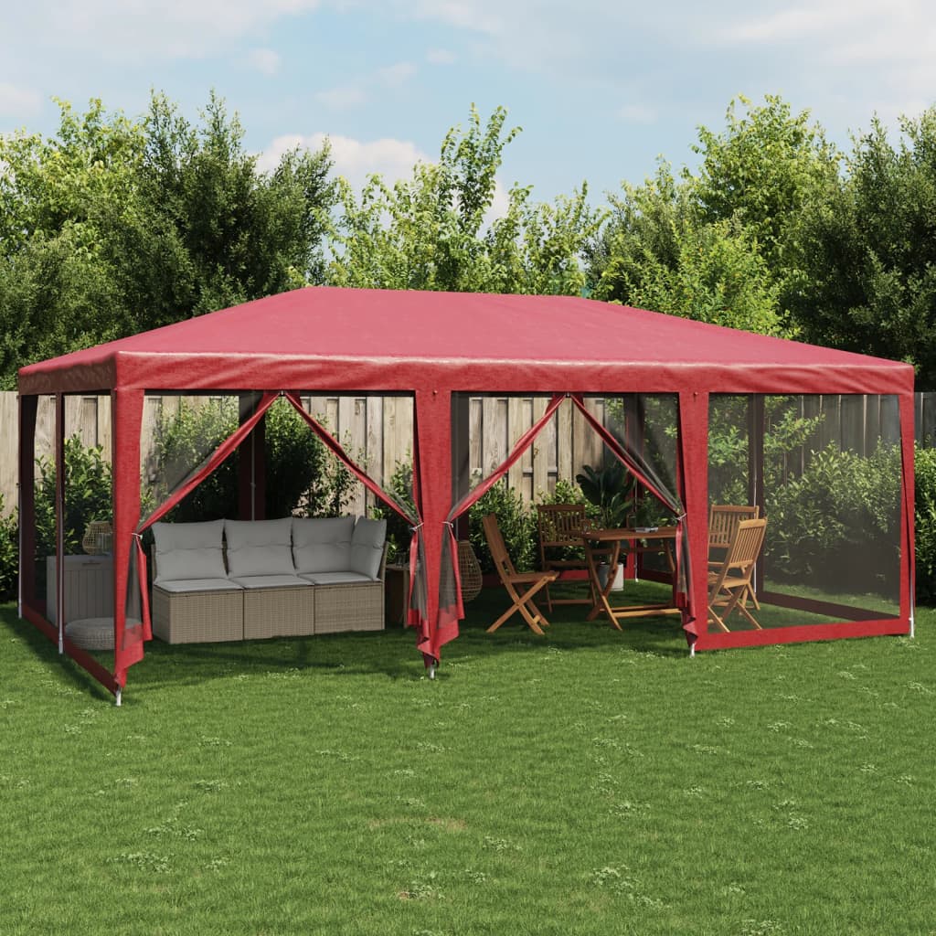 VIDAXL -Partyzelt mit 10 Mesh Side Walls 6x4 M HDPE -Rot
