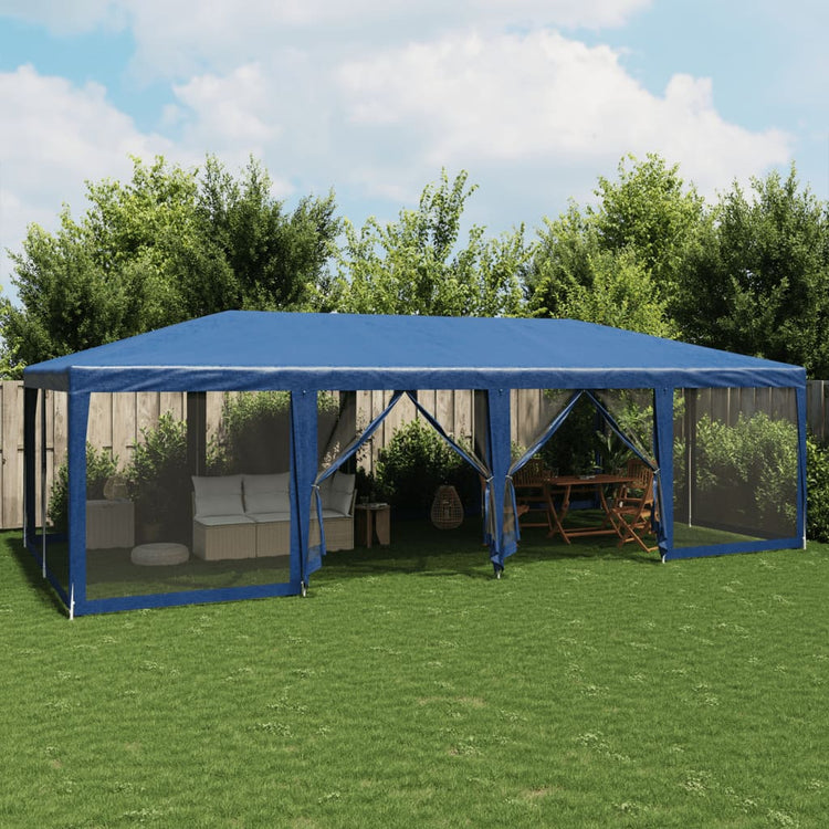 VIDAXL -Partyzelt mit 12 Mesh Seitenwänden 8x4 M HDPE Blau