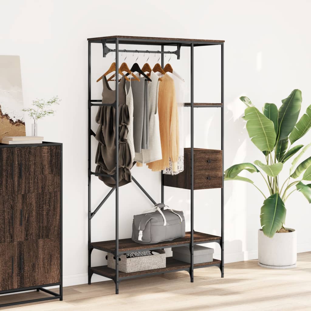 Vidaxl -Kleidungsständer mit Regalen verarbeitete Holzbraune Eiche Farbe