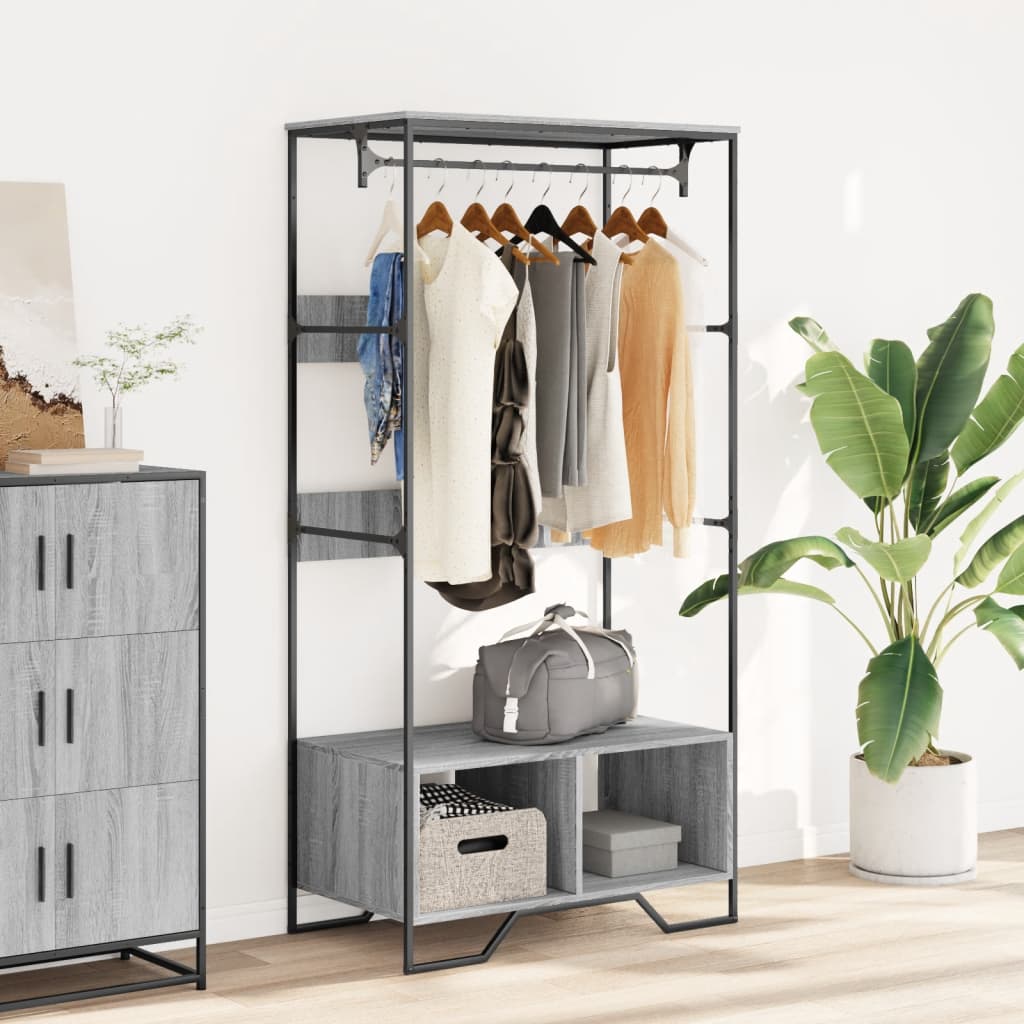 Vidaxl Garderobe 90x50x180 cm Propertiertes Holzgrau Sonoma Eiche gefärbt